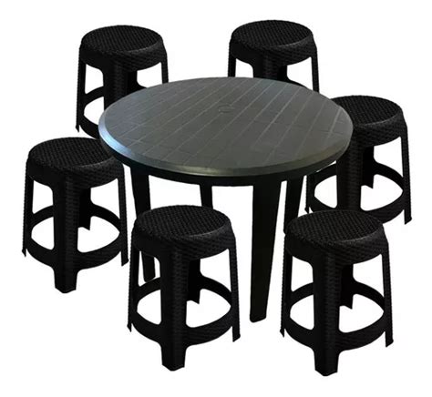 Mesa Pl Stica Redonda Desmont Vel Jr Banquetas Rattan Pt Mercadolivre