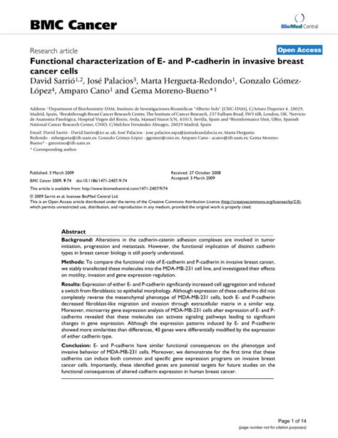 Pdf Functional Characterization Of E And P Cadherin In Invasive