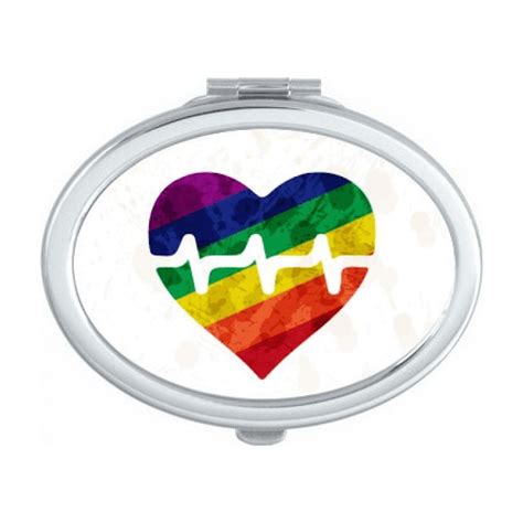 Heart Electron Lgbt Rainbow Oval Mirror Portable Fold Hand Makeup