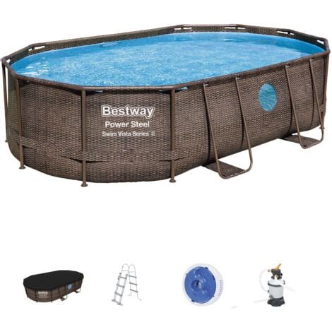 Piscina Fuori Terra Bestway Power Steel Ovale Effetto Rattan