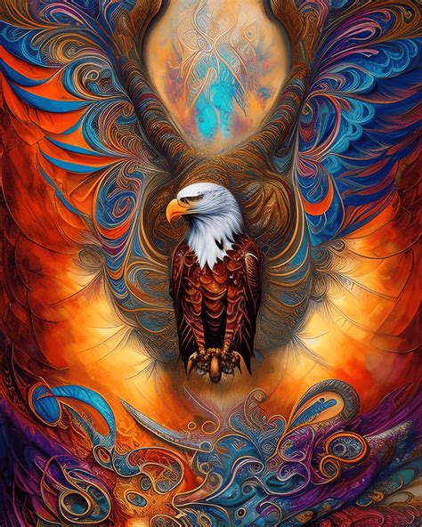 Bald Eagle Tribal Fractal Watercolor Digital Painting · Creative Fabrica