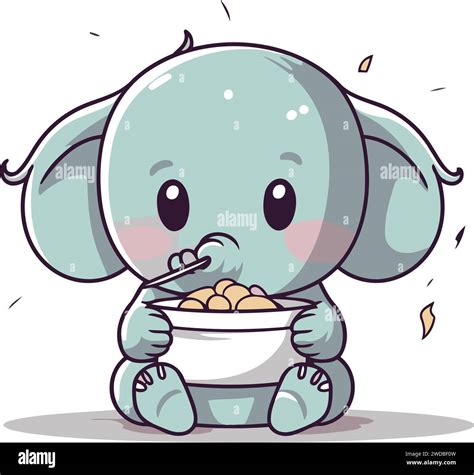 Cute Elephant Eating Cereals Vector Illustration Of An Elephant Eating