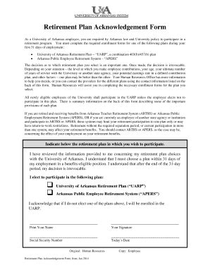 Fillable Online Retirement Plan Acknowledgement Form Fax Email Print