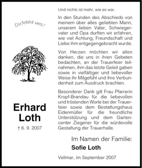 Traueranzeigen Von Erhard Loth Trauer HNA De