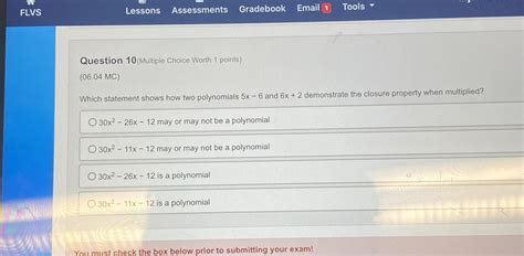 Solved Flvs Lessons Assessments Gradebook Email Tools Question