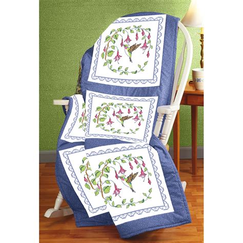 Janlynn Stamped Cross Stitch Quilt Blocks X Pkg Hummingbird