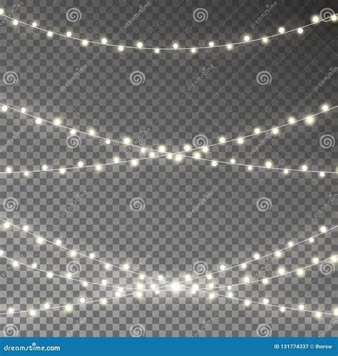 Christmas Lights String Vector Glowing Xmas White Garland Isolated