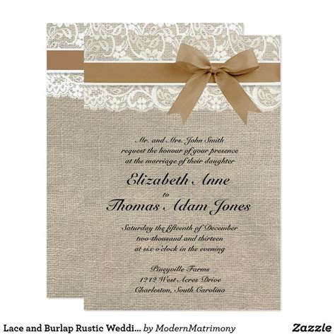 Lace And Burlap Rustic Wedding Invitation Caramel Invitation Zazzle Wedding Invitations