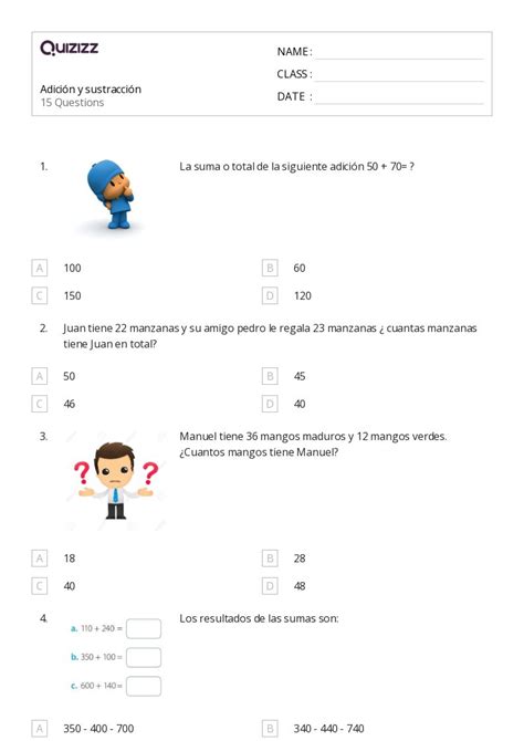 50 Adición y contando hojas de trabajo para Grado 3 en Quizizz