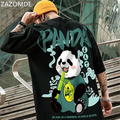 Zazomde 2021 Hip Hop Tees T Shirt Chinese Style Panda Harajuku Loose