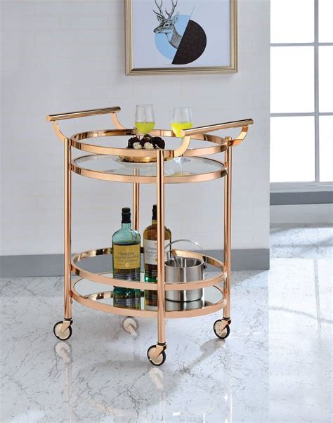 Lakelyn Serving Cart In Rose Gold And Clear Glass Acme Furniture 98192