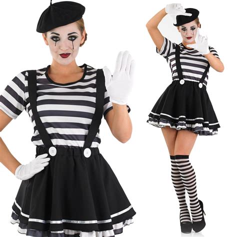 Mime Artist Costume – Mens Womens Circus Mime Fancy Dress Carnival Outfit | eBay