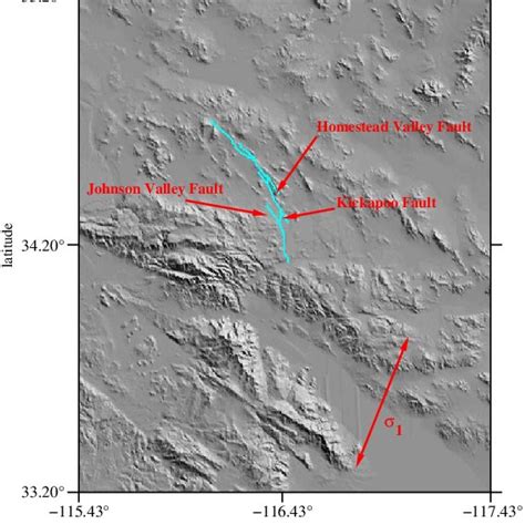 Map View Of The Landers Earthquake Fault System With Topography