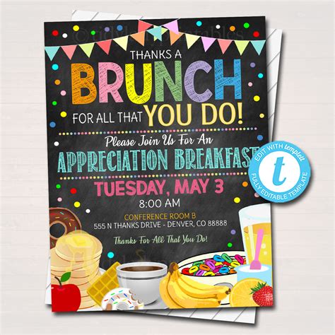 Thanks A Brunch Breakfast Appreciation Printable Invitation Tidylady Printables