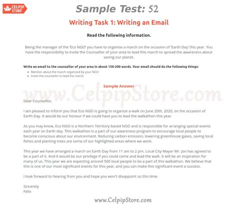 Celpip Writing An Email Sample Free Celpip Mock