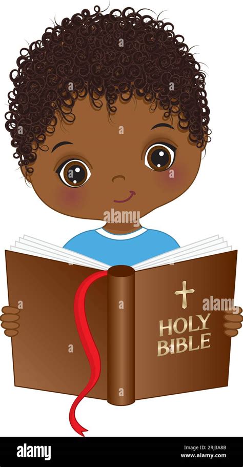 Vector Cute Little African American Boy Studying Bible Stock Vector ...