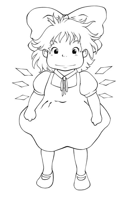 Ponyo Riding Jellyfish Coloring Pages Coloriages Ponyo Coloriages