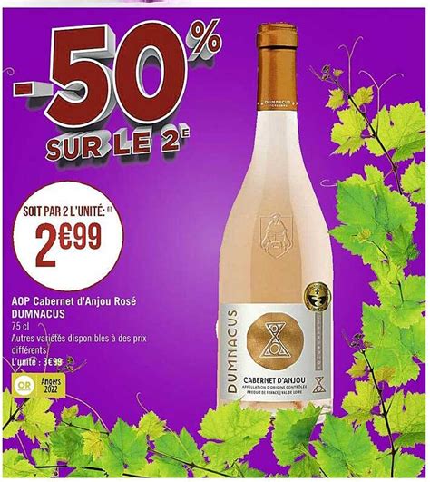 Offre Aop Cabernet D anjou Rosé Dumnacus chez Supermarches