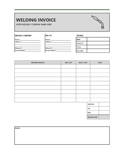 Free Welding Invoice Template Pdf Word Excel