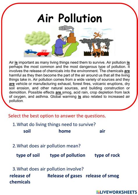 Air Pollution Worksheet For Grade 4 Reading Comprehension