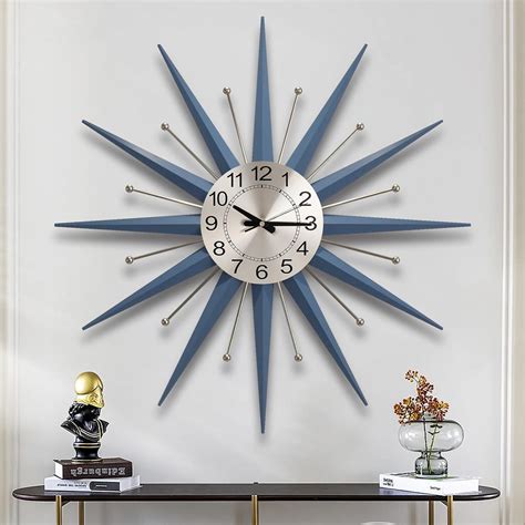 Buy Haowanjp Inch Mid Century Big Metal Clock Starburst Wall Clocks