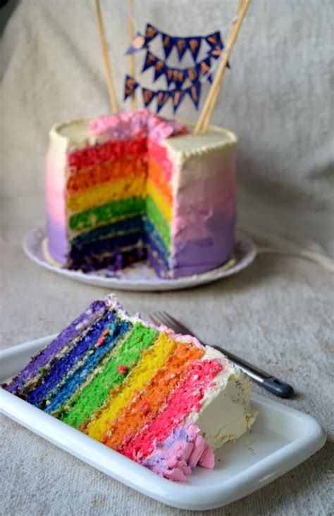 Rainbow Cake With Ombre Frosting Gayathris Cook Spot