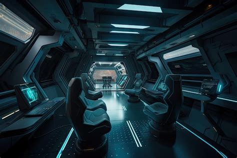 Premium AI Image | The interior of a spaceship with sleek and futuristic design of the future