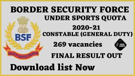 Final Result Out Of Bsf Under Sports Quota 2020 21 Constable Gd 269