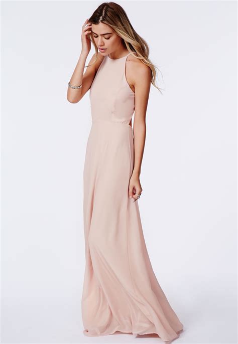 Missguided Pascaline High Neck Strappy Maxi Dress Nude ShopStyle