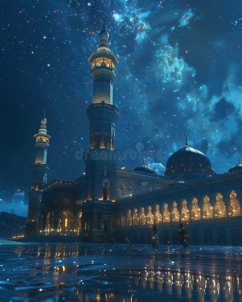 Midnight Empty Kaaba View With Background Full Of Stars In The Sky With