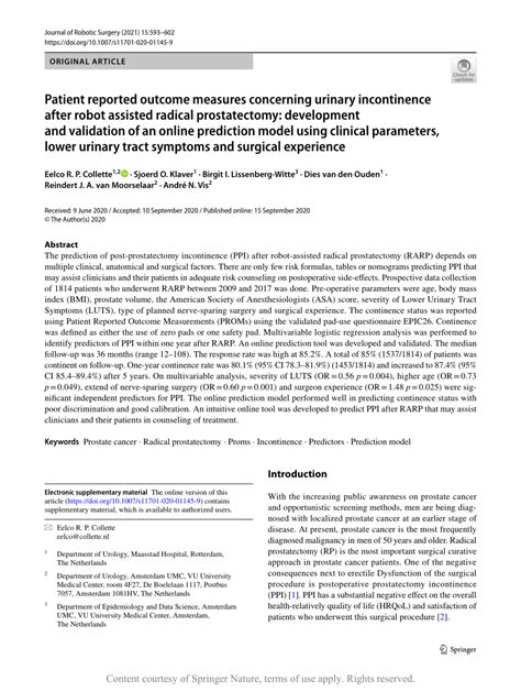 Pdf Patient Reported Outcome Measures Concerning Urinary Incontinence