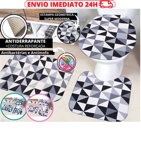 Kit Tapete para Banheiro 3 Peças Antiderrapante Jogo Tapete de