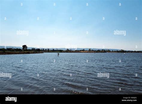 Shoreline Lake With A Windsurfer Visible At Shoreline Park A Popular