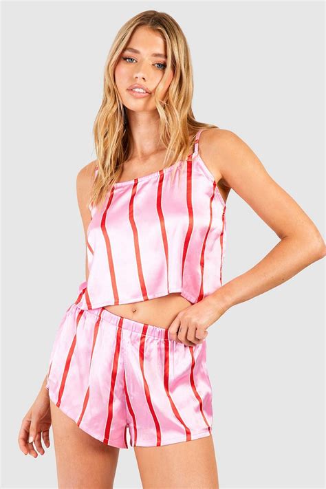 Skinny Stripe Cami And Pyjama Short Set Boohoo Uk