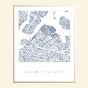 ASTORIA Queens Map Watercolor Print New York City Map Block - Etsy