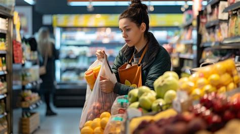 Premium Photo | Grocery store cashier packing food into a reusable bag