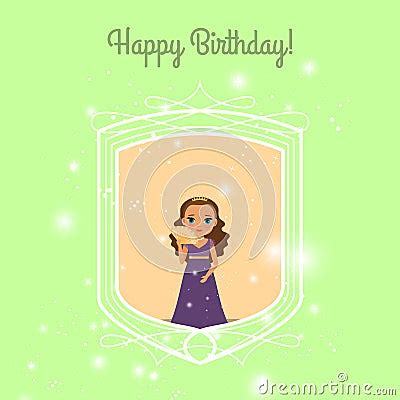 Happy Birthday Card With Fairy Princess Cartoon Vector Cartoondealer