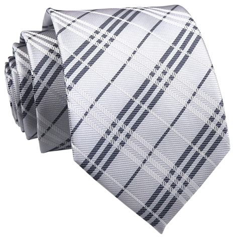 Buy Secdtie Men S Classic Checks Silver Jacquard Woven Silk Tie Formal