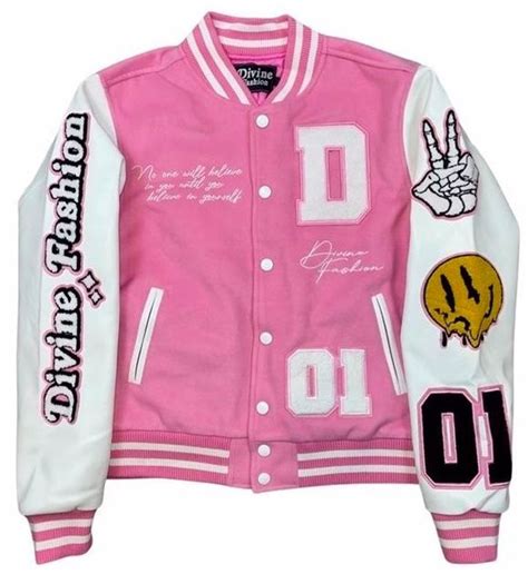 Divine Fashion Logo White/Pink Varsity Jacket | WHAT’S ON THE STAR?