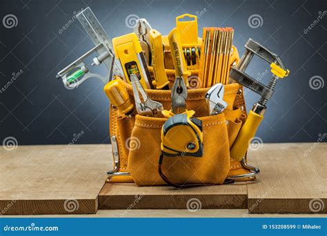 Leather Working Tool Belt With Many Construction Tools Stock Image