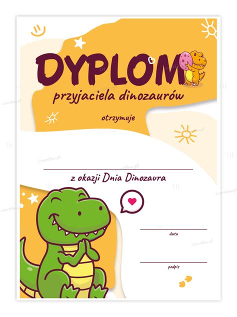 Dyplom Przyjaciela Dinozaurów Dzień Dinozaura 02 A5 LearnHow pl