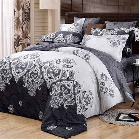 Black White And Slate Grey Medieval Tribal Pattern Classic Pop Western Paisley Print Full Queen