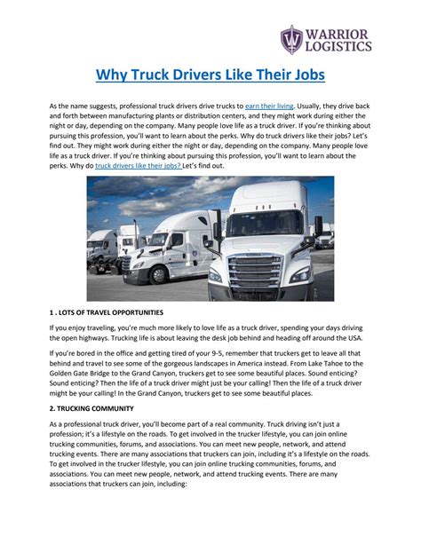 Why Truck Drivers Like Their Jobs Warrior Logistics By Warriorlogistics Issuu