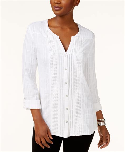 Jm Collection Tab Sleeve Mixed Media Blouse Only At Macys Ropa