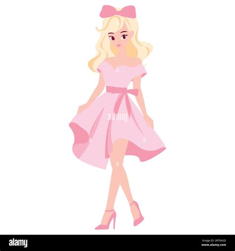 Beautiful Blonde Girl Wearing Pink Dress Vector Stock Vector Image