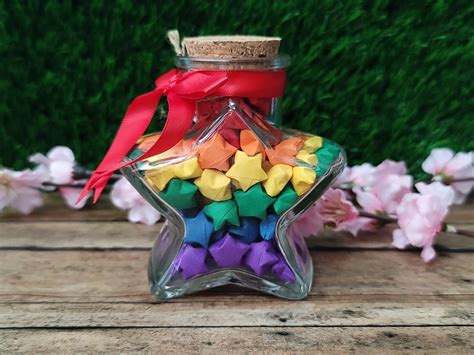 Rainbow Lucky Star Jar Japanese Origami Star Shaped Wishing Stars