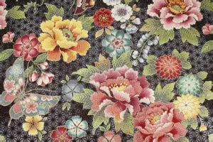 TISSU JACQUARD LUREX FLEURS PIVOINES NOIR