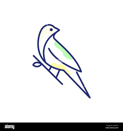 Beauty Bird Perched Twig Canary Line Art Modern Abstract Colorful Logo