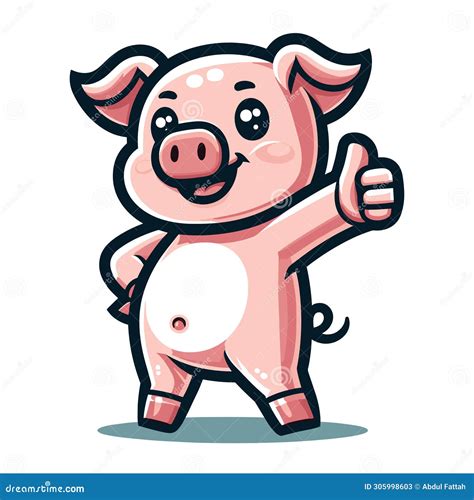 Cute Adorable Pig Giving Thumbs Up Cartoon Character Vector