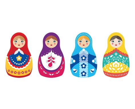 Premium Vector Cartoon Color Russian Dolls Icon Set Vector